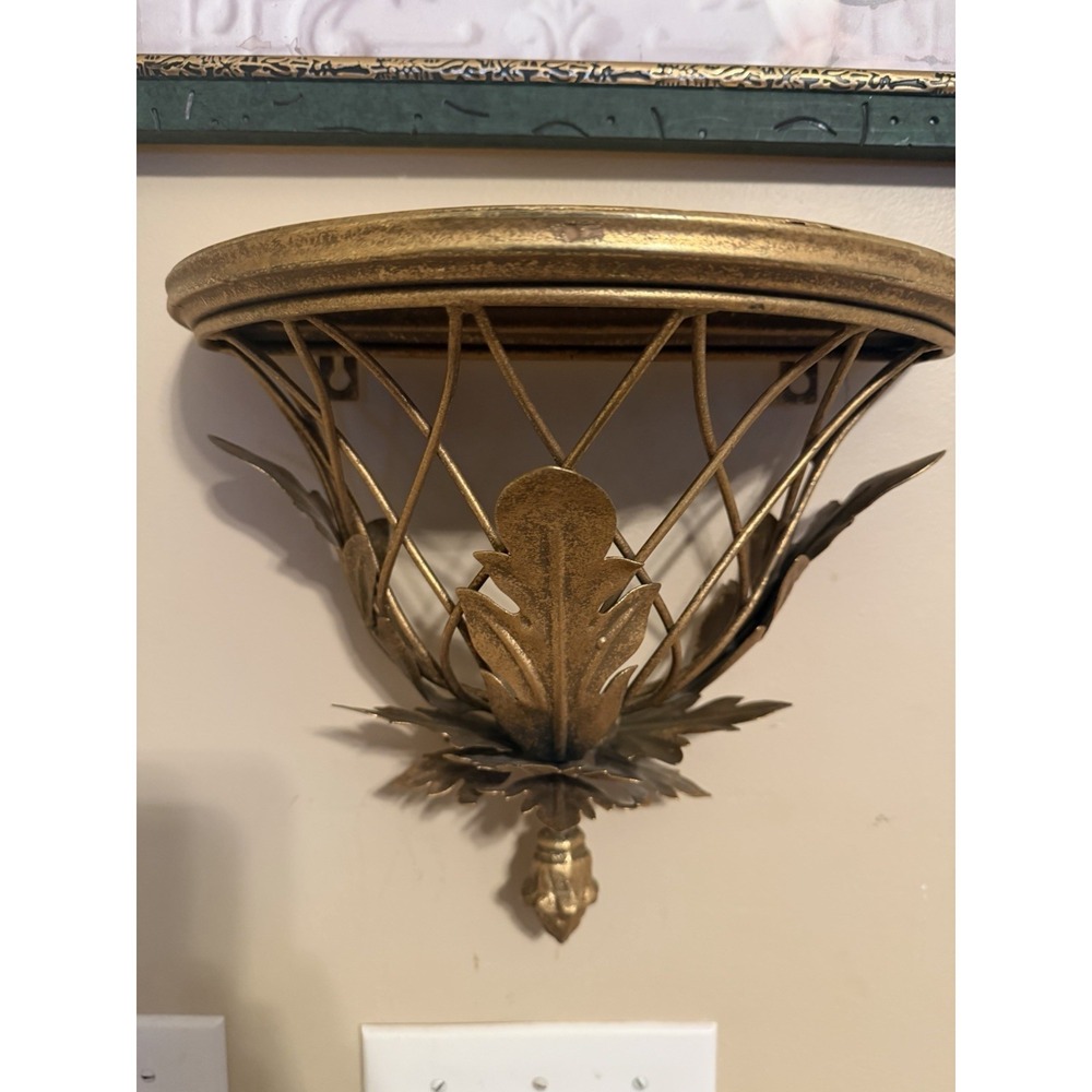 Two's Company Elmsford Gold Metal Wall‎ Shelf Acanthus Leaf Decor 12" Wide